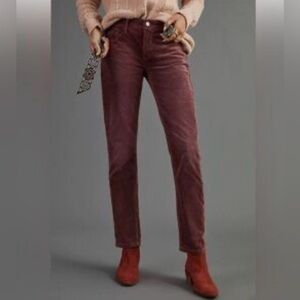 ANTHROPOLOGIE PILCRO SLIM BOYFRIEND CROP CORDUROY PANTS JEANS WINE 28